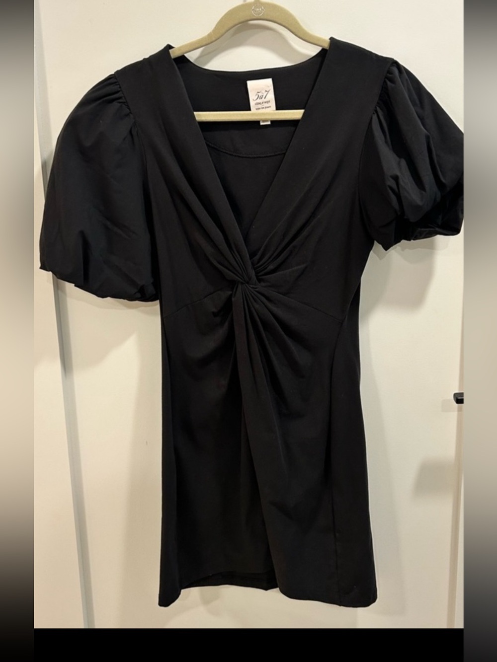 cinq a sept Black Mini Dress with Puff Sleeves